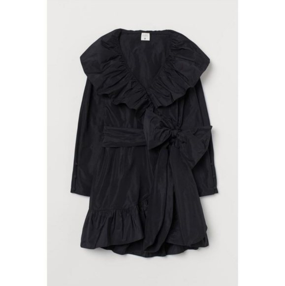 Sandra Mansour H&M Black Ruffled Dress Wrap Bow Small - Picture 5 of 8